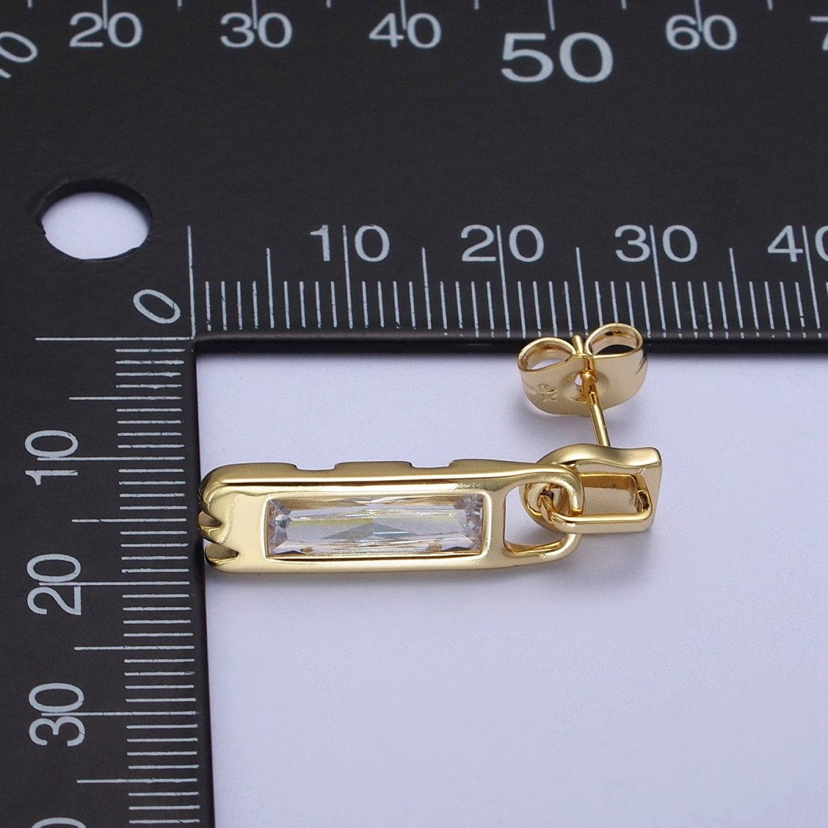 14K Gold Filled Clear Baguette Bar Drop Dangle Stud Earrings | Y-285 - DLUXCA