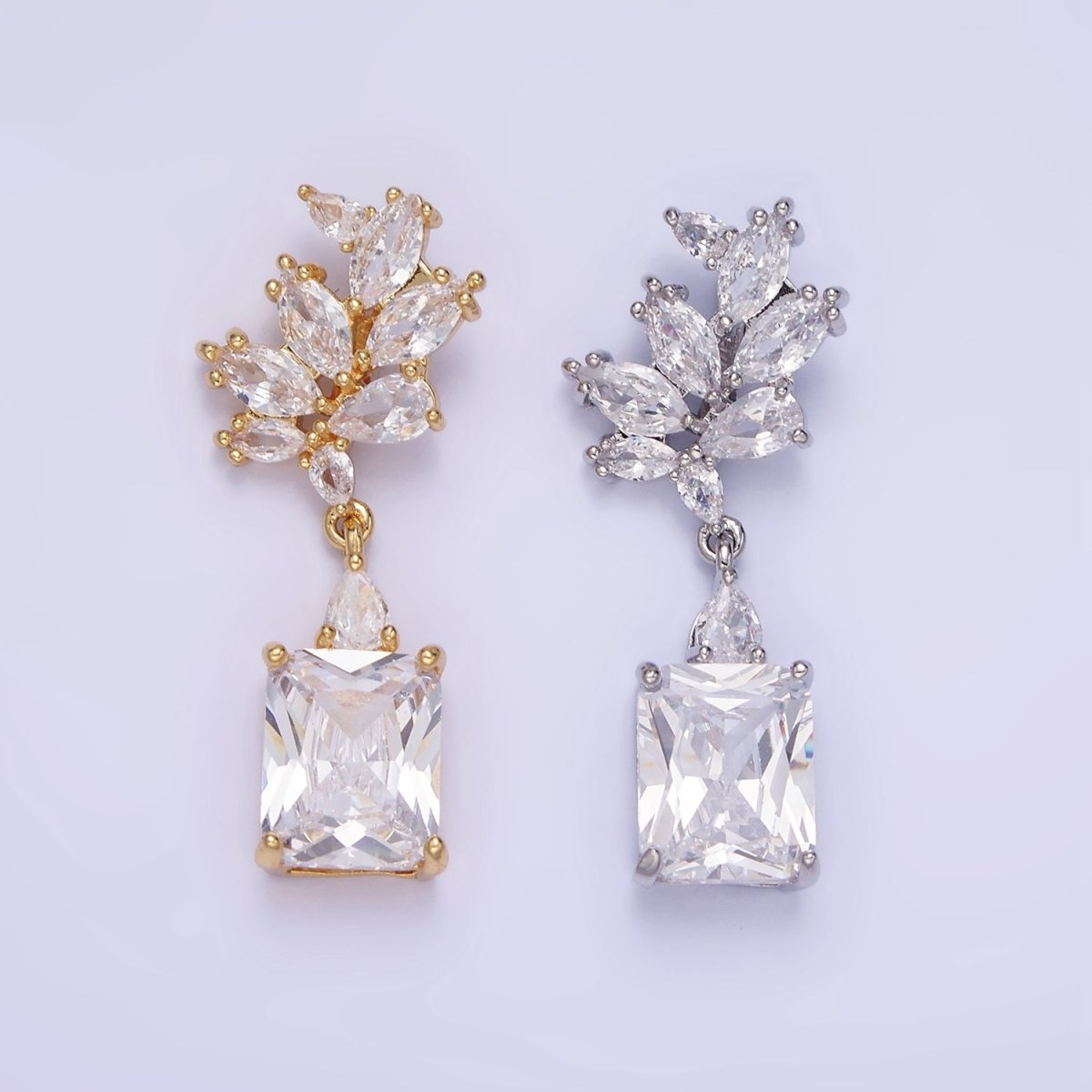 14K Gold Filled Clear Baguette Drop Marquise Bail Pendant in Gold & Silver | AA1157