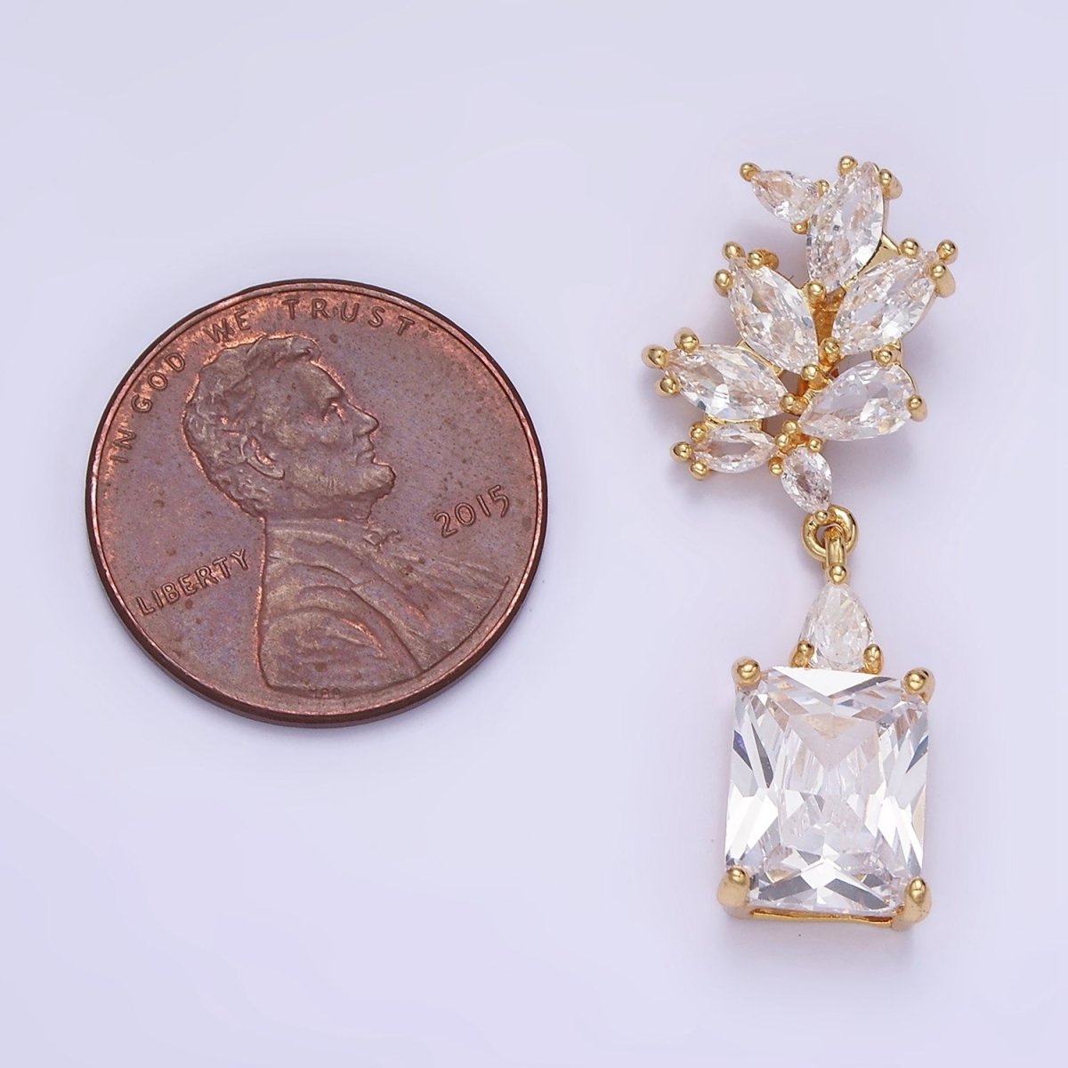 14K Gold Filled Clear Baguette Drop Marquise Bail Pendant in Gold & Silver | AA1157