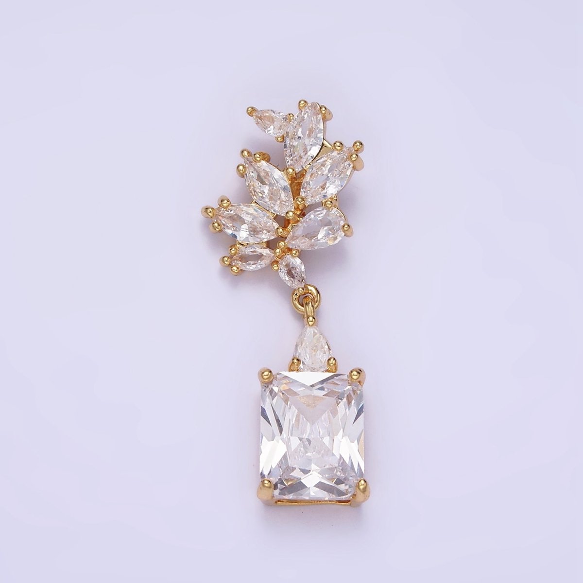 14K Gold Filled Clear Baguette Drop Marquise Bail Pendant in Gold & Silver | AA1157