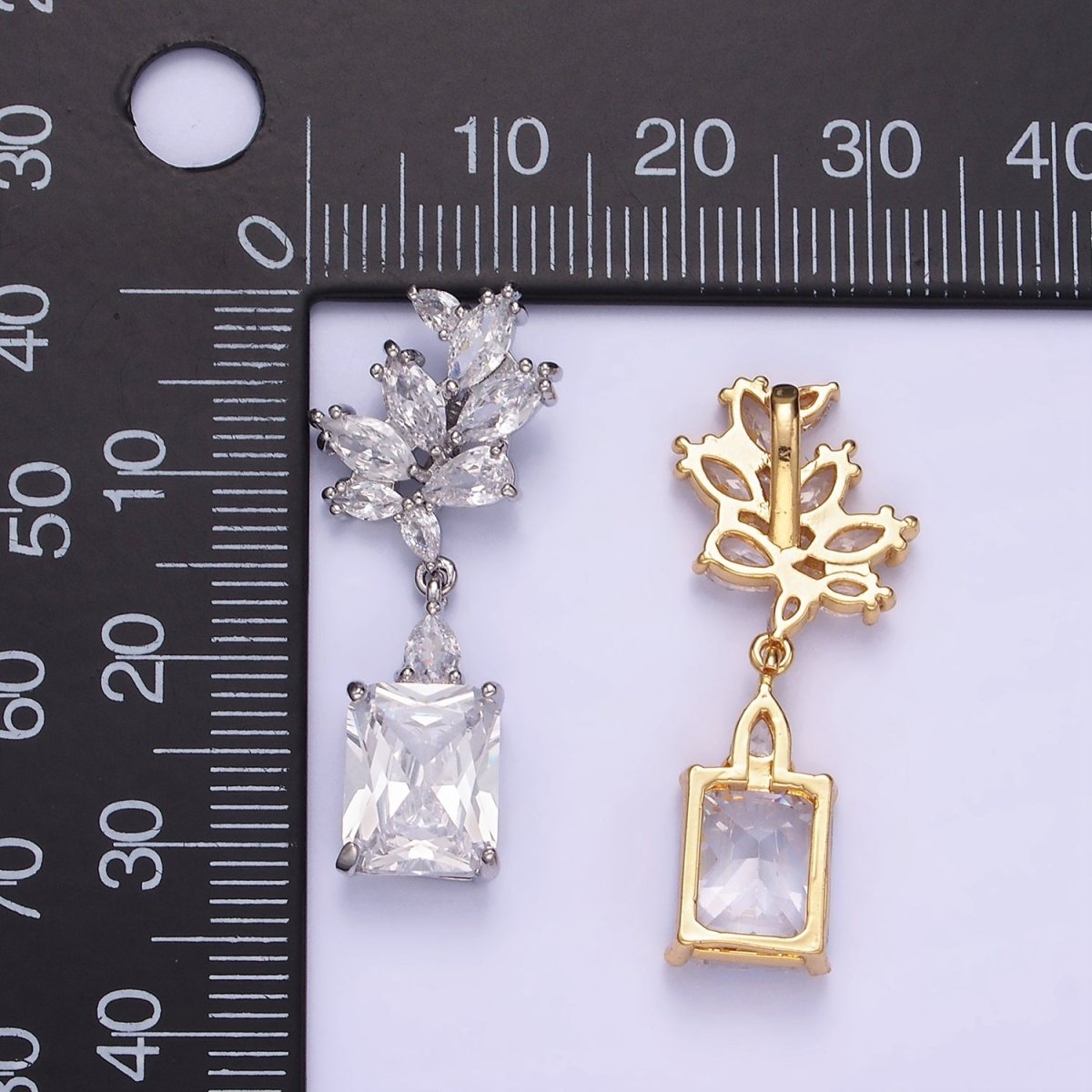 14K Gold Filled Clear Baguette Drop Marquise Bail Pendant in Gold & Silver | AA1157