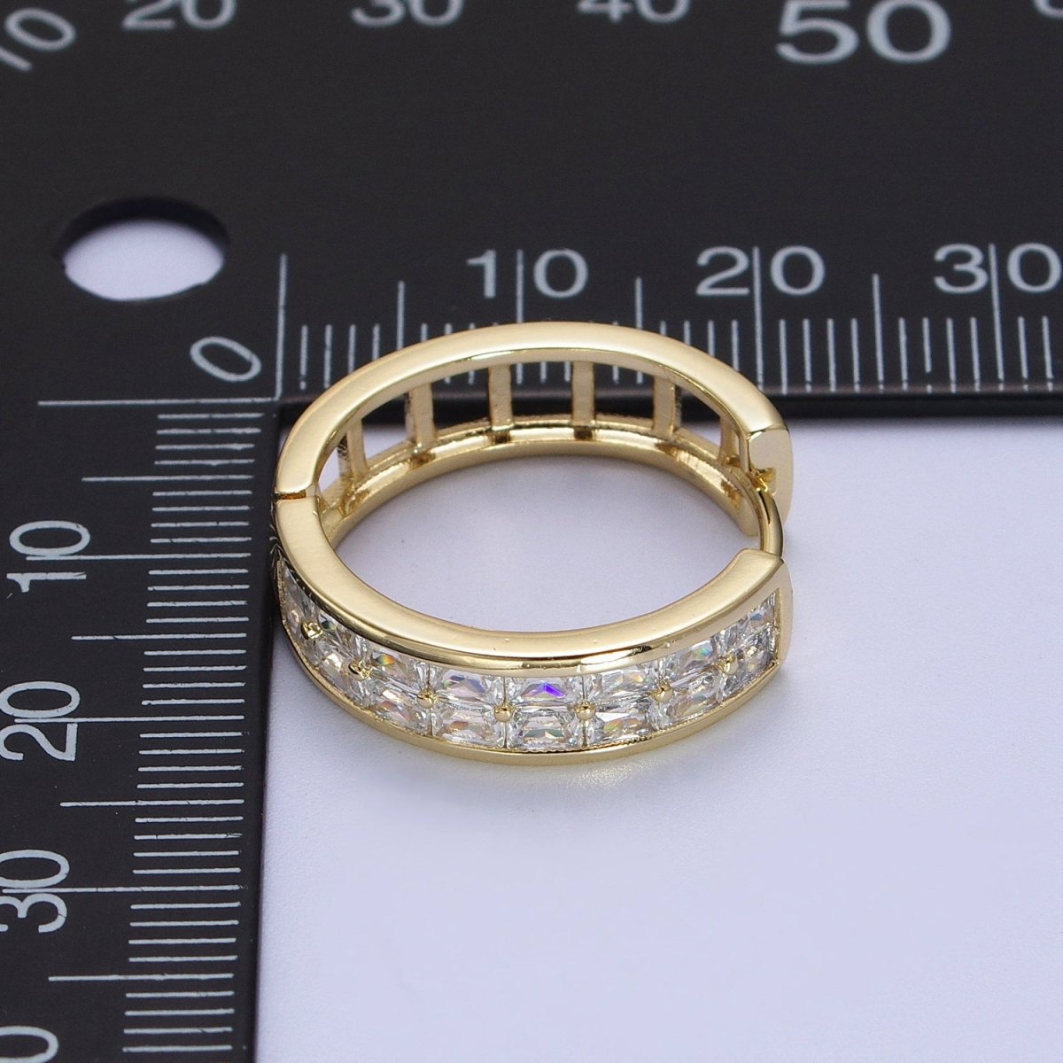 14K Gold Filled Clear Baguette Lined 22mm, 15mm Huggie Hoop Earrings | V-023 V-028