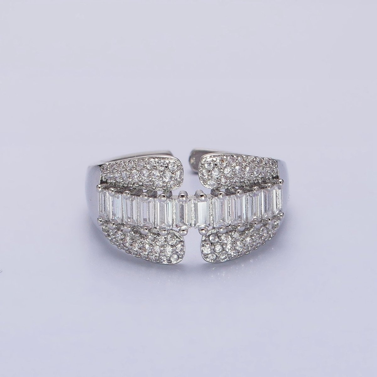 14K Gold Filled Clear Baguette Micro Paved CZ Claw Ring in Gold & Silver | O-1557 O-1558