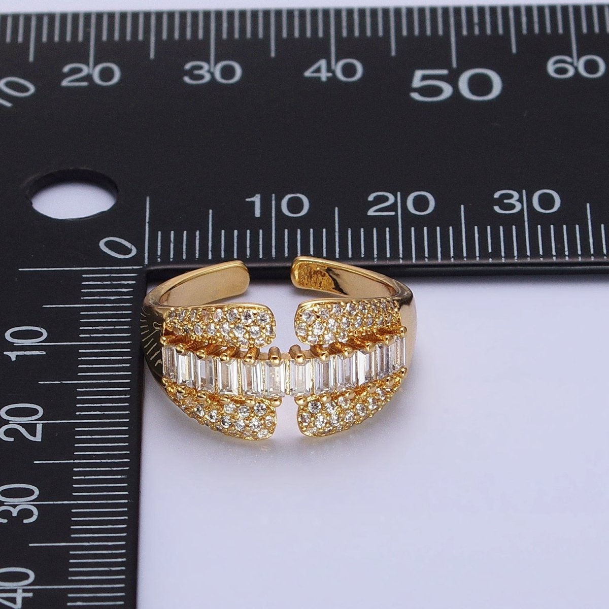 14K Gold Filled Clear Baguette Micro Paved CZ Claw Ring in Gold & Silver | O-1557 O-1558