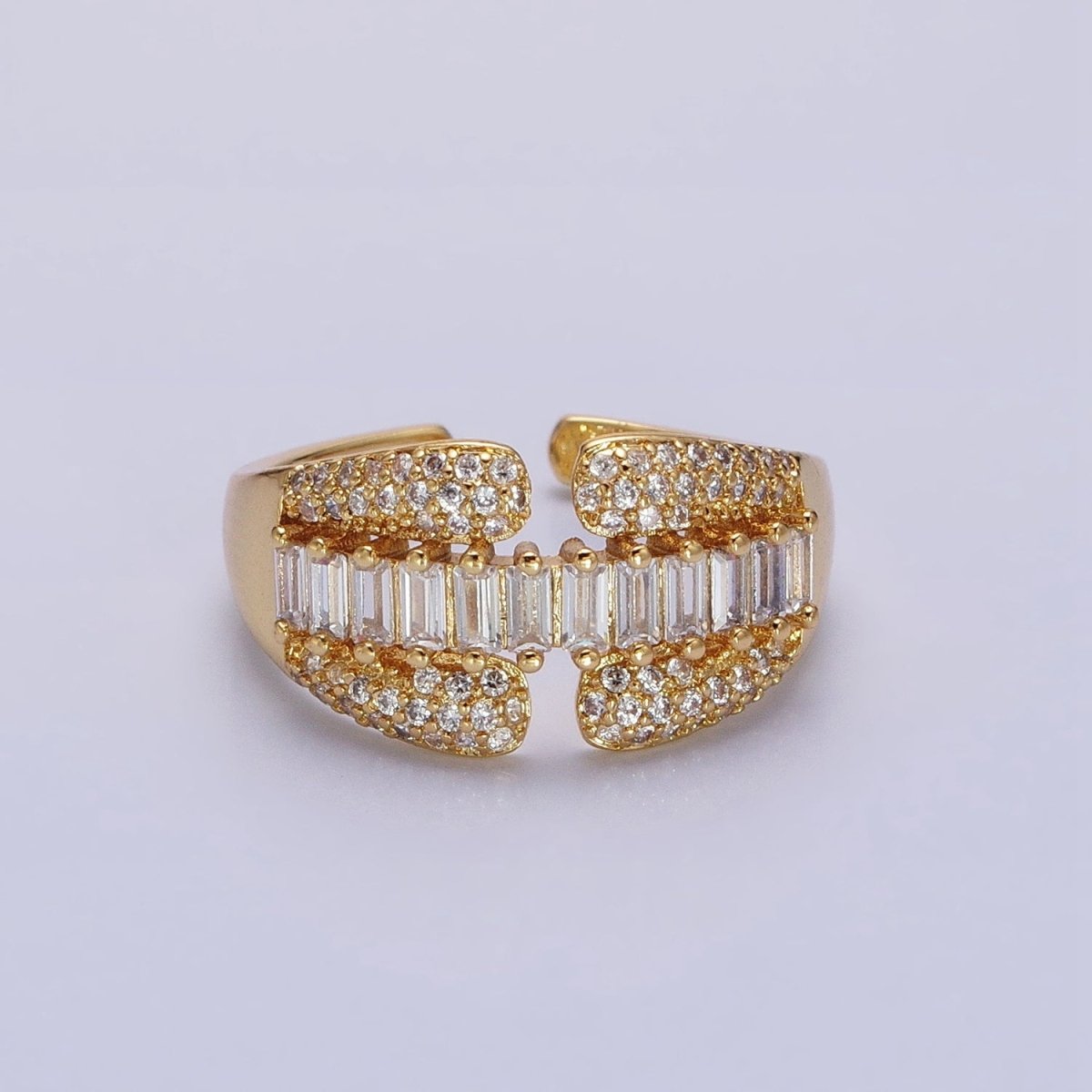 14K Gold Filled Clear Baguette Micro Paved CZ Claw Ring in Gold & Silver | O-1557 O-1558