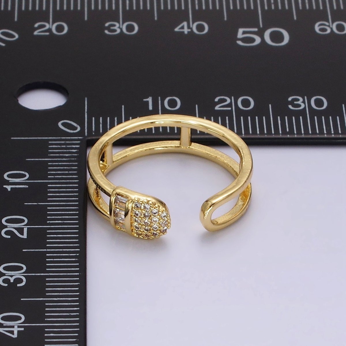 14K Gold Filled Clear Baguette Micro Paved CZ Rounded Wrap Open Double Band Ring | O1165