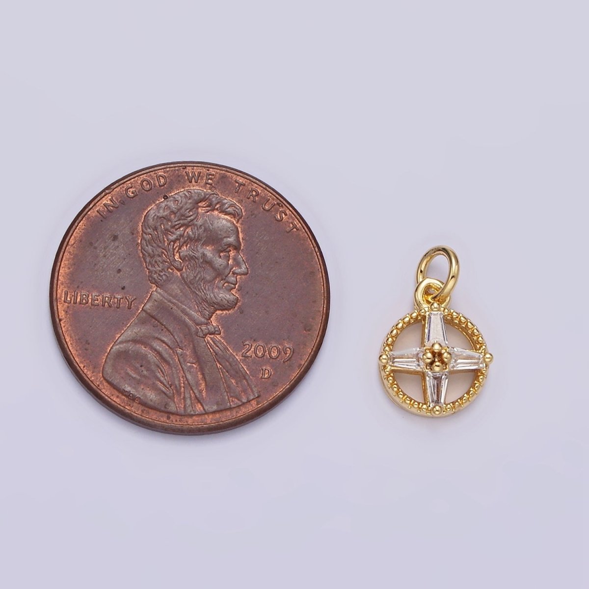 14K Gold Filled Clear Baguette Star Open Beaded Round Mini Add-On Charm in Gold & Silver  | N1096 N1139