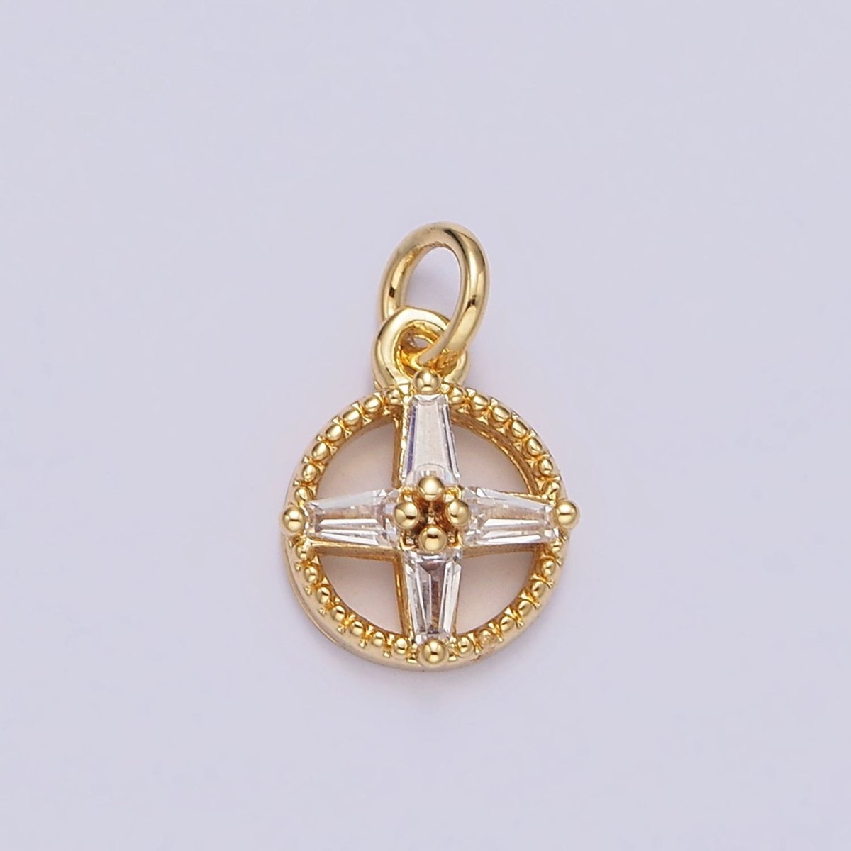 14K Gold Filled Clear Baguette Star Open Beaded Round Mini Add-On Charm in Gold & Silver  | N1096 N1139