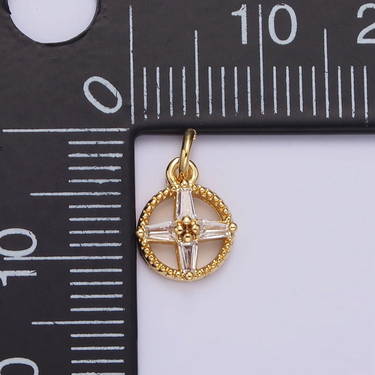 14K Gold Filled Clear Baguette Star Open Beaded Round Mini Add-On Charm in Gold & Silver  | N1096 N1139