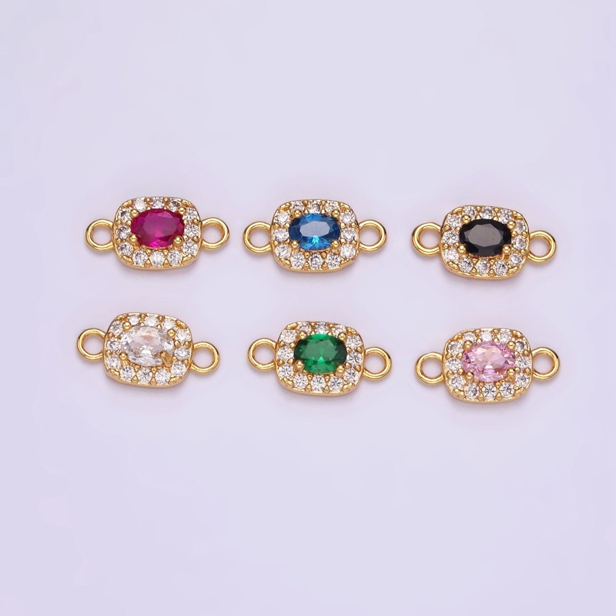 14K Gold Filled Clear, Black, Blue, Pink, Green, Fuchsia CZ 5mm Mini Rectangle Connector | G-107 - G-112