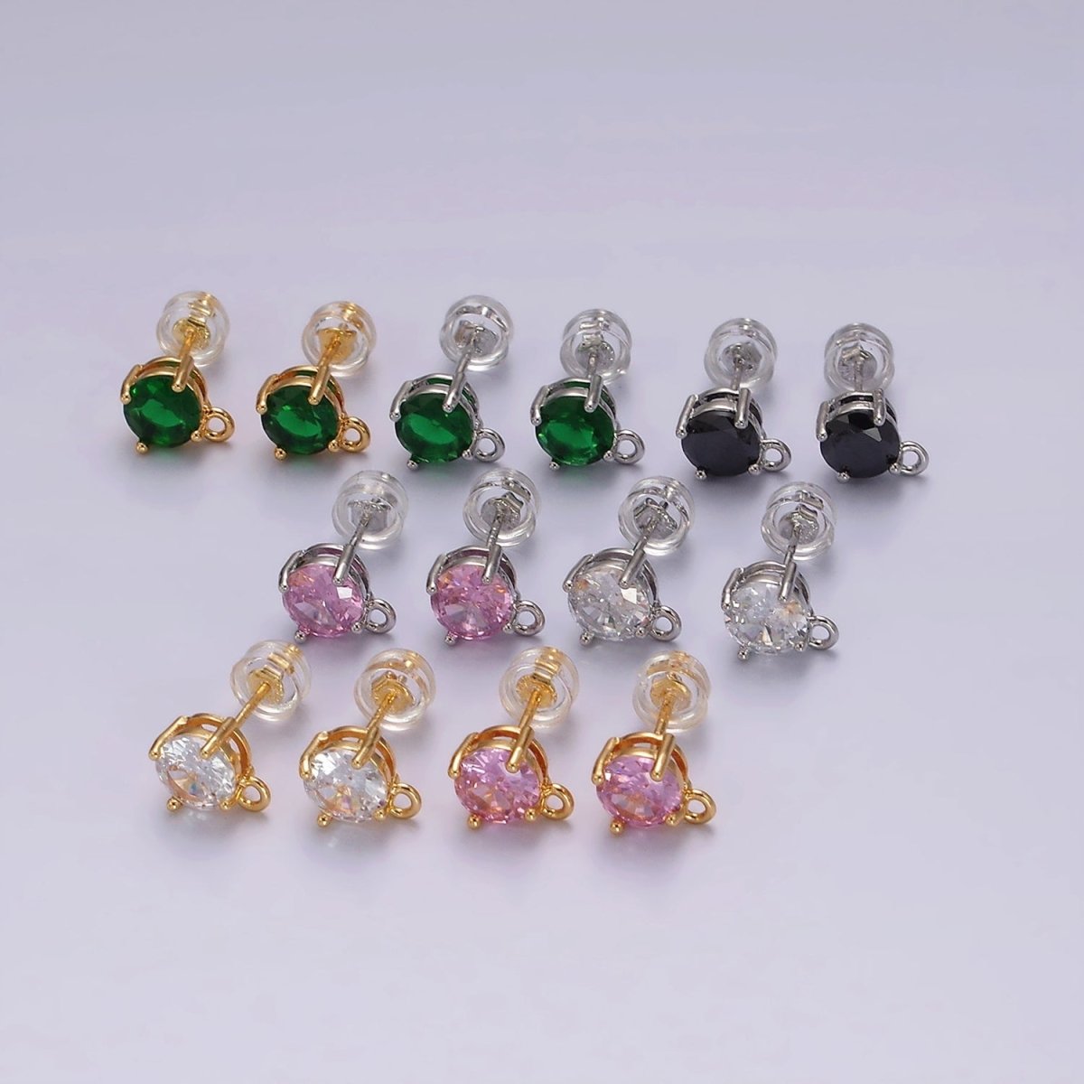 14K Gold Filled Clear, Black, Pink, Green CZ Open Loop Stud Earrings Finding Supply in Gold & Silver | Z626 - Z633