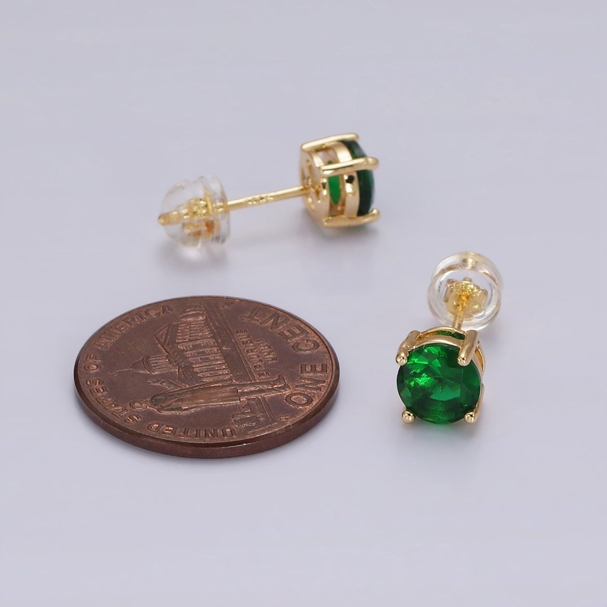 14K Gold Filled Clear, Black, Pink, Green CZ Stud Earrings in Gold & Silver | V300 - V307