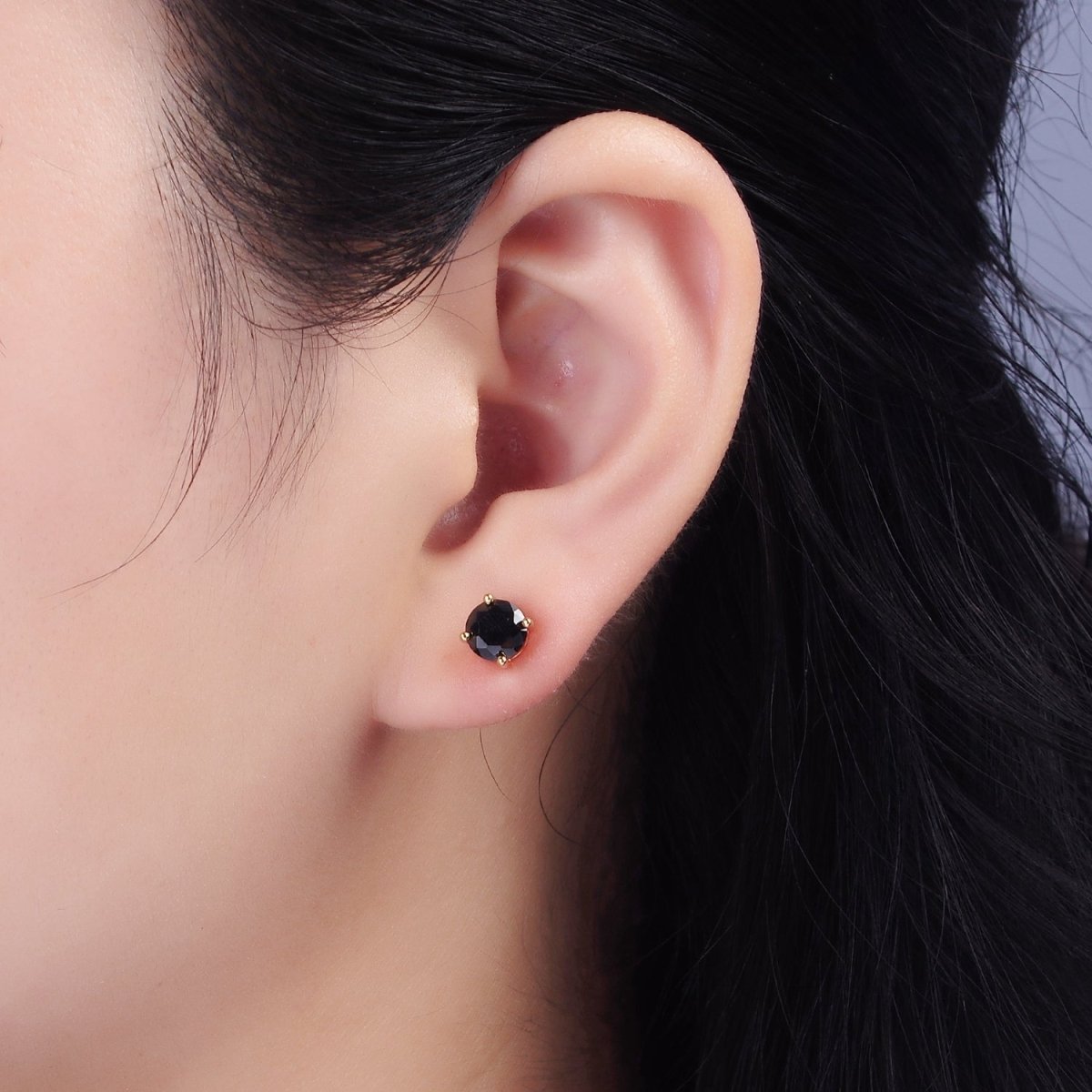 14K Gold Filled Clear, Black, Pink, Green CZ Stud Earrings in Gold & Silver | V300 - V307