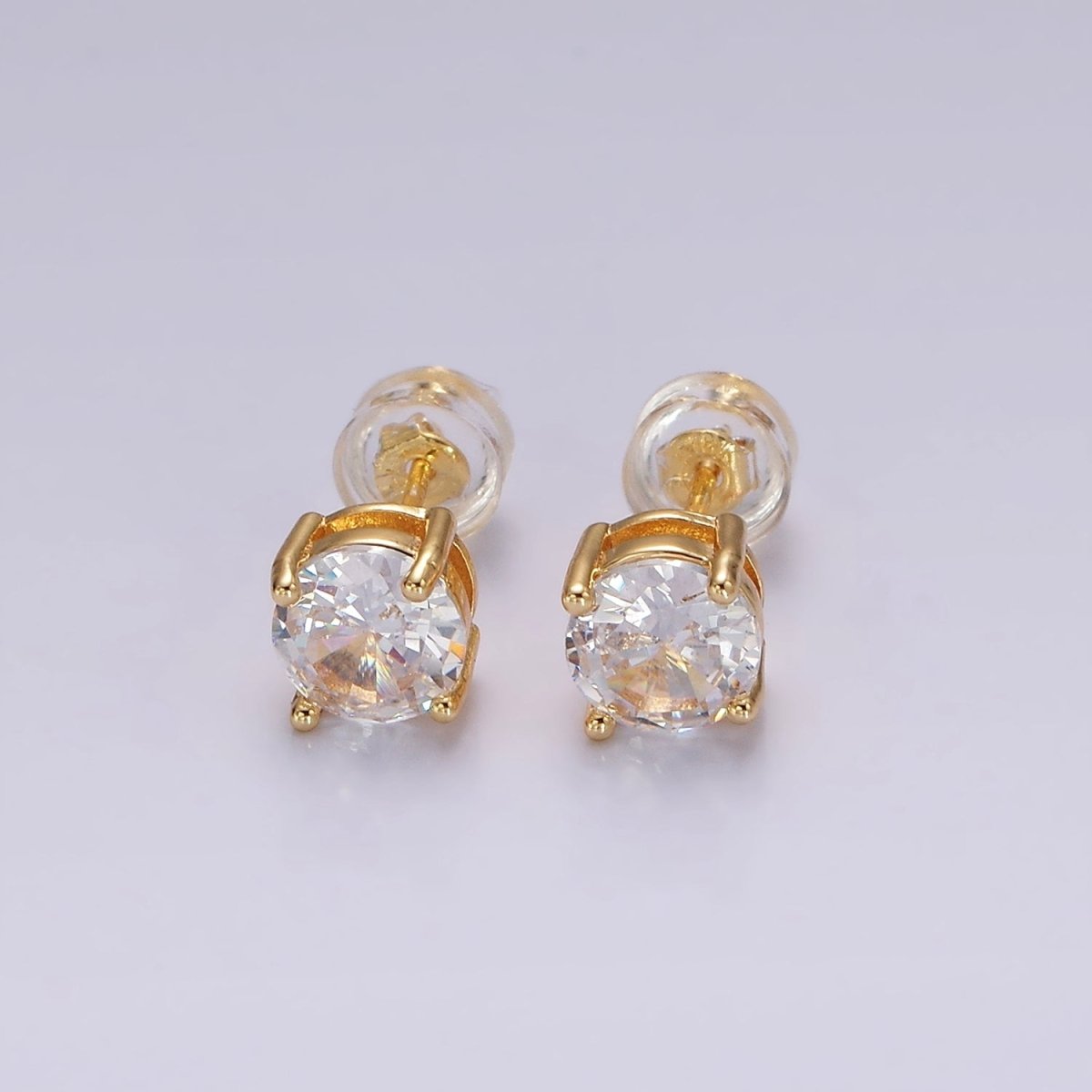 14K Gold Filled Clear, Black, Pink, Green CZ Stud Earrings in Gold & Silver | V300 - V307