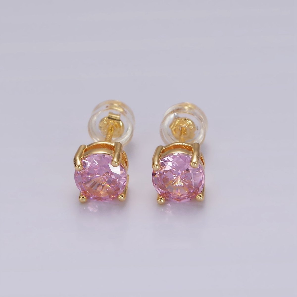 14K Gold Filled Clear, Black, Pink, Green CZ Stud Earrings in Gold & Silver | V300 - V307