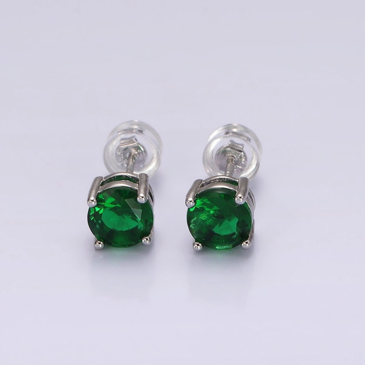 14K Gold Filled Clear, Black, Pink, Green CZ Stud Earrings in Gold & Silver | V300 - V307