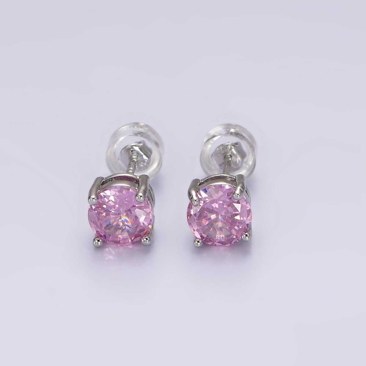 14K Gold Filled Clear, Black, Pink, Green CZ Stud Earrings in Gold & Silver | V300 - V307