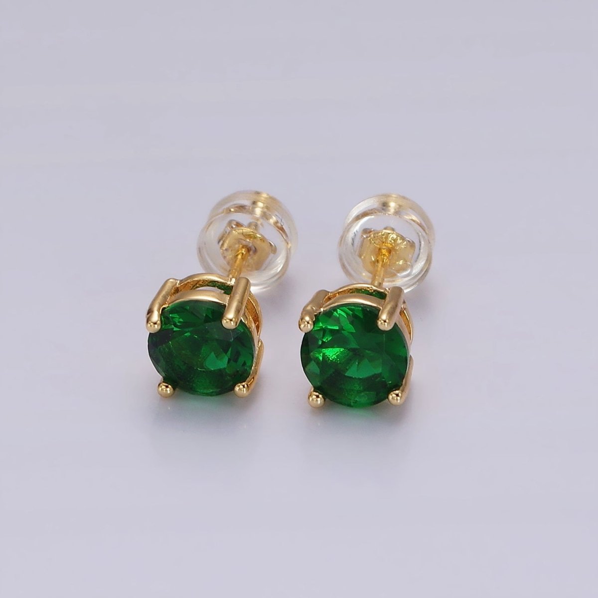 14K Gold Filled Clear, Black, Pink, Green CZ Stud Earrings in Gold & Silver | V300 - V307
