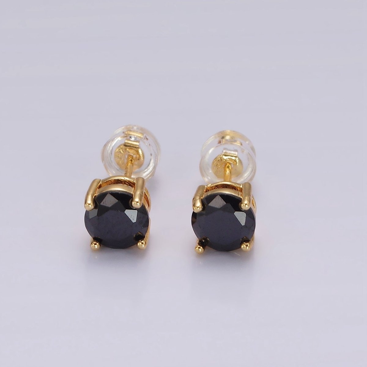 14K Gold Filled Clear, Black, Pink, Green CZ Stud Earrings in Gold & Silver | V300 - V307