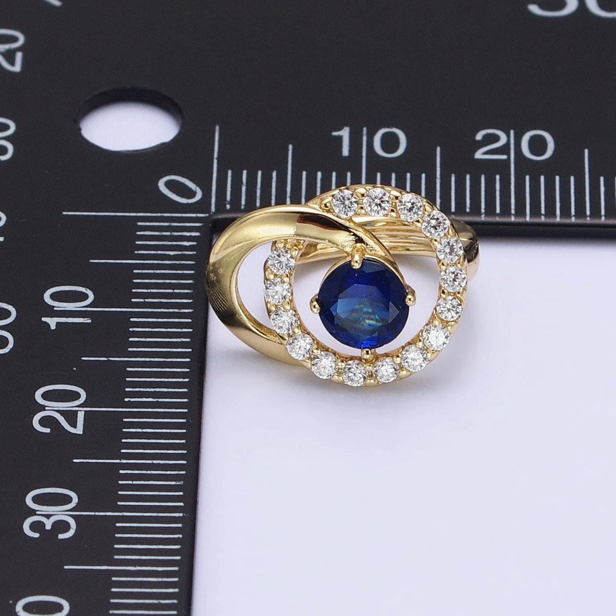 14K Gold Filled Clear, Blue CZ Double Round Micro Paved Geometric Huggie Earrings | AD1459 AD1460