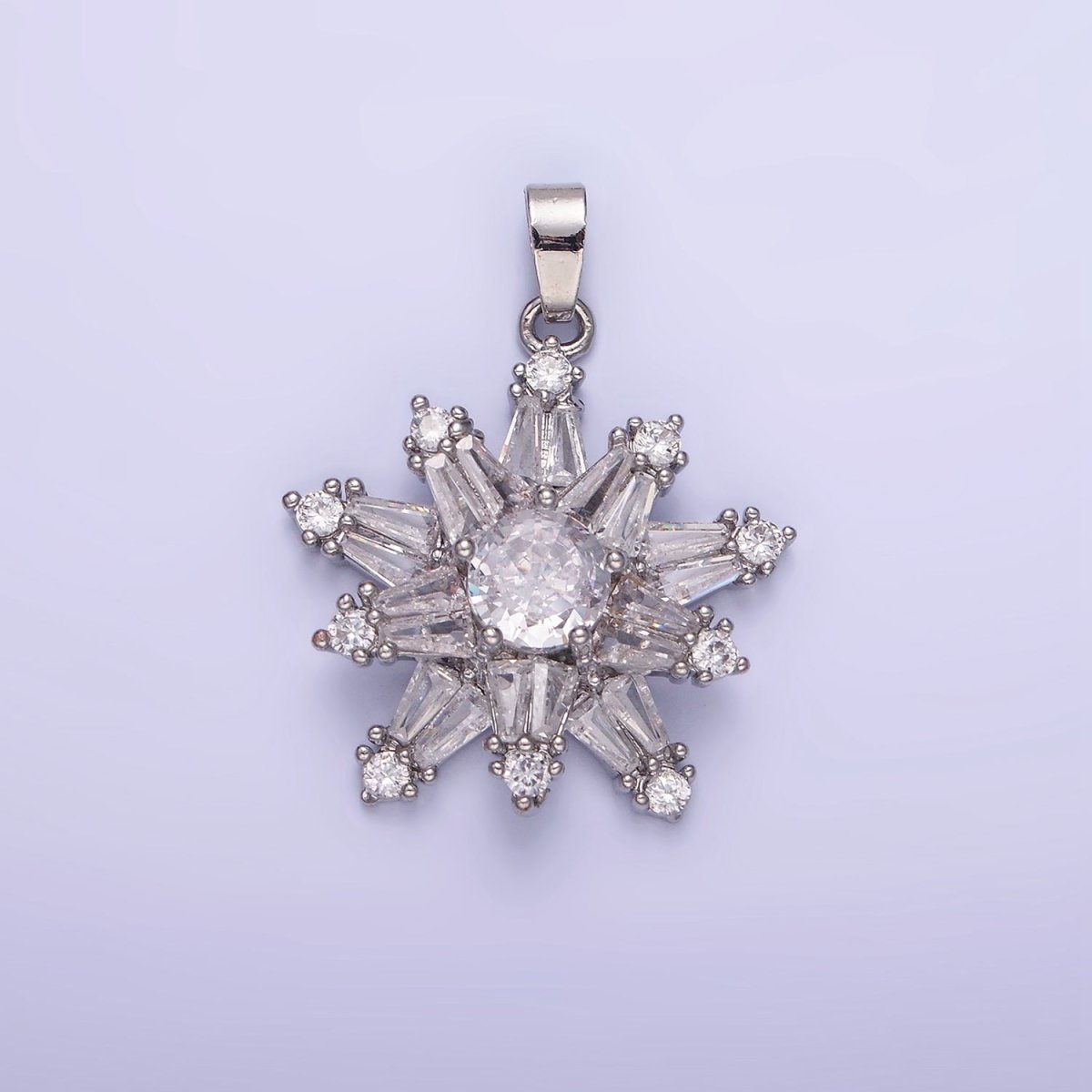 14K Gold Filled Clear CZ Baguette Celestial North Star Pendant in Gold & Silver | AA1164