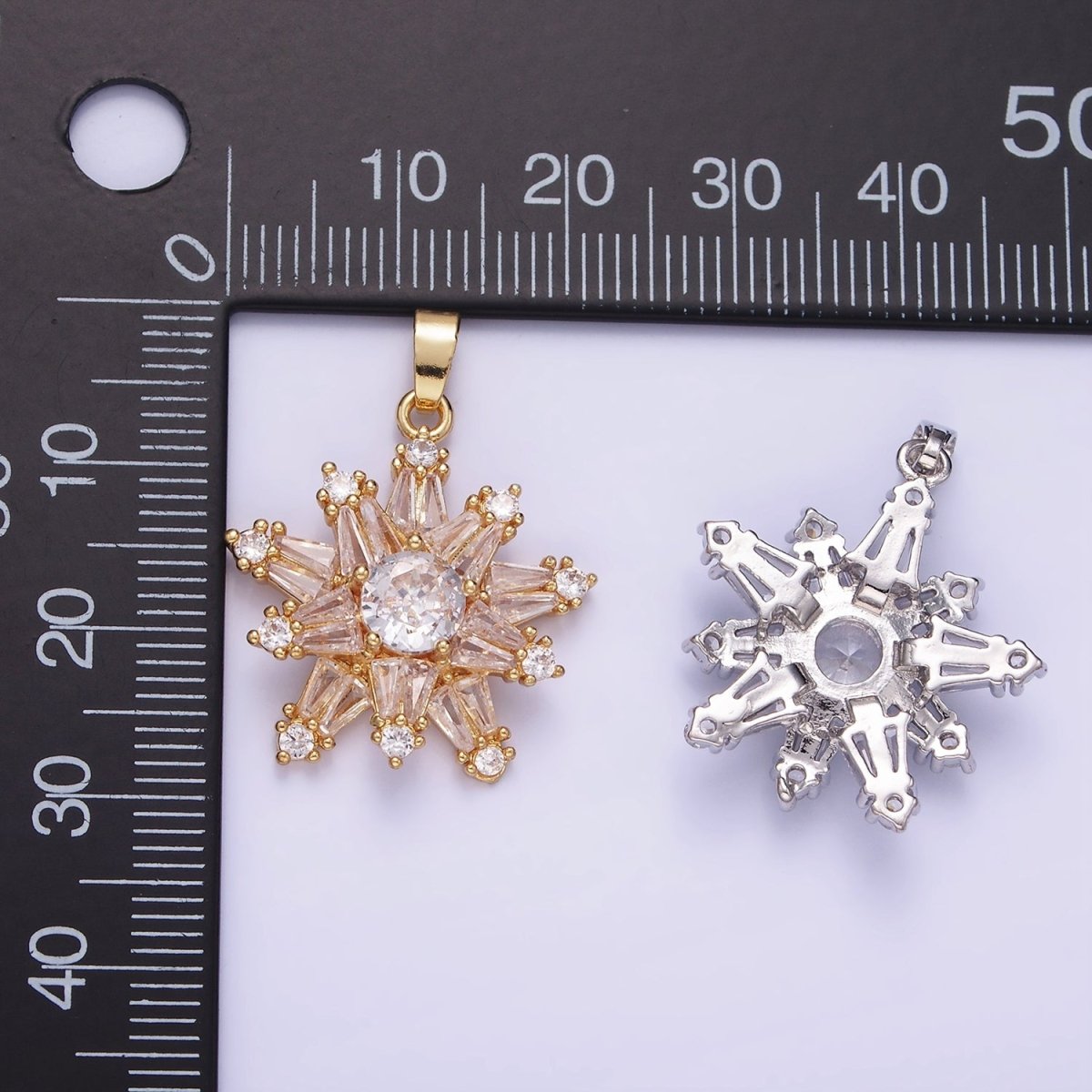 14K Gold Filled Clear CZ Baguette Celestial North Star Pendant in Gold & Silver | AA1164