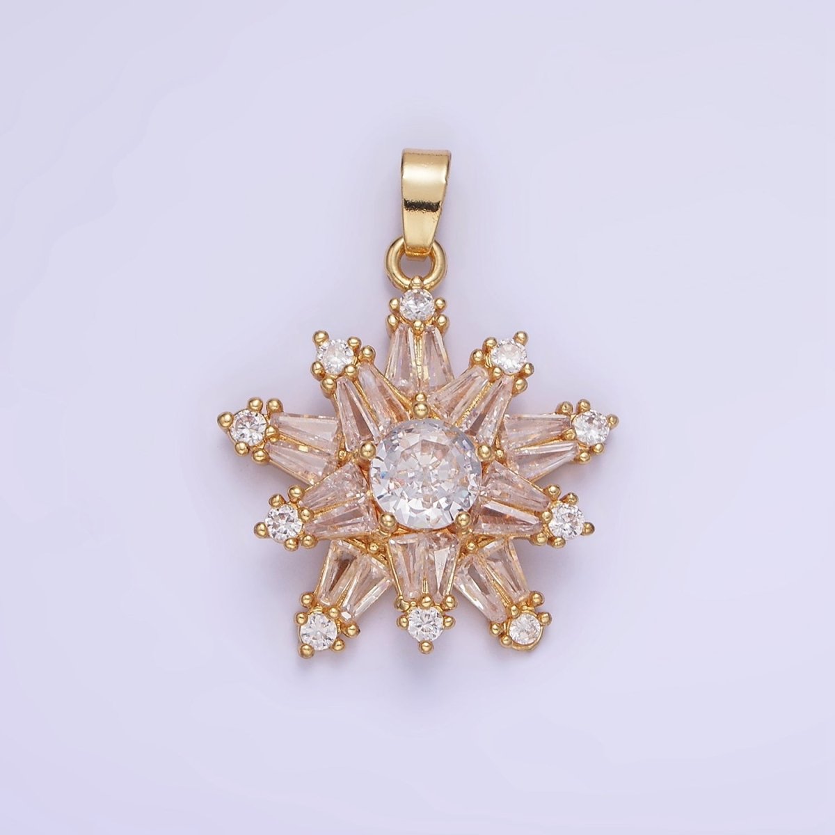 14K Gold Filled Clear CZ Baguette Celestial North Star Pendant in Gold & Silver | AA1164