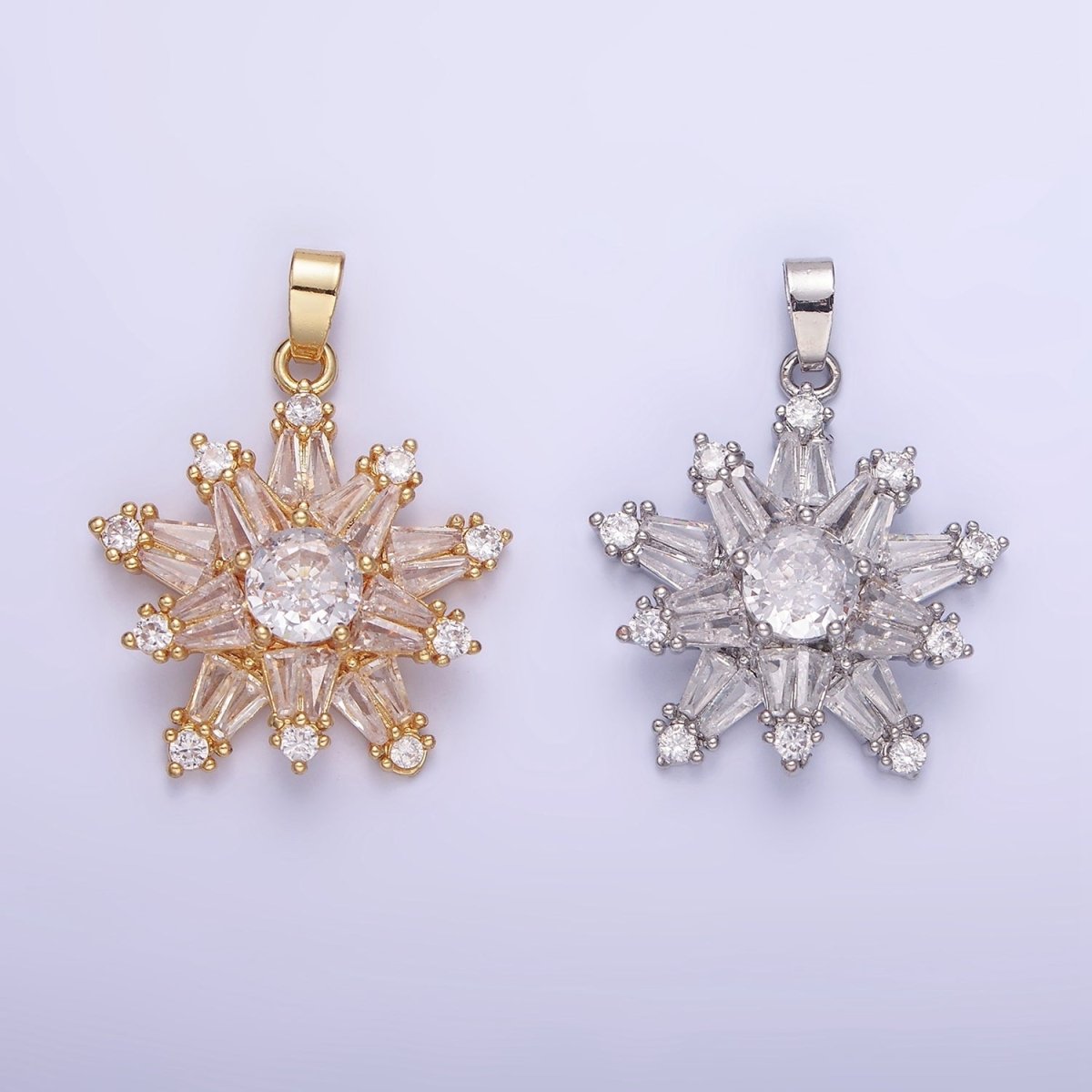 14K Gold Filled Clear CZ Baguette Celestial North Star Pendant in Gold & Silver | AA1164