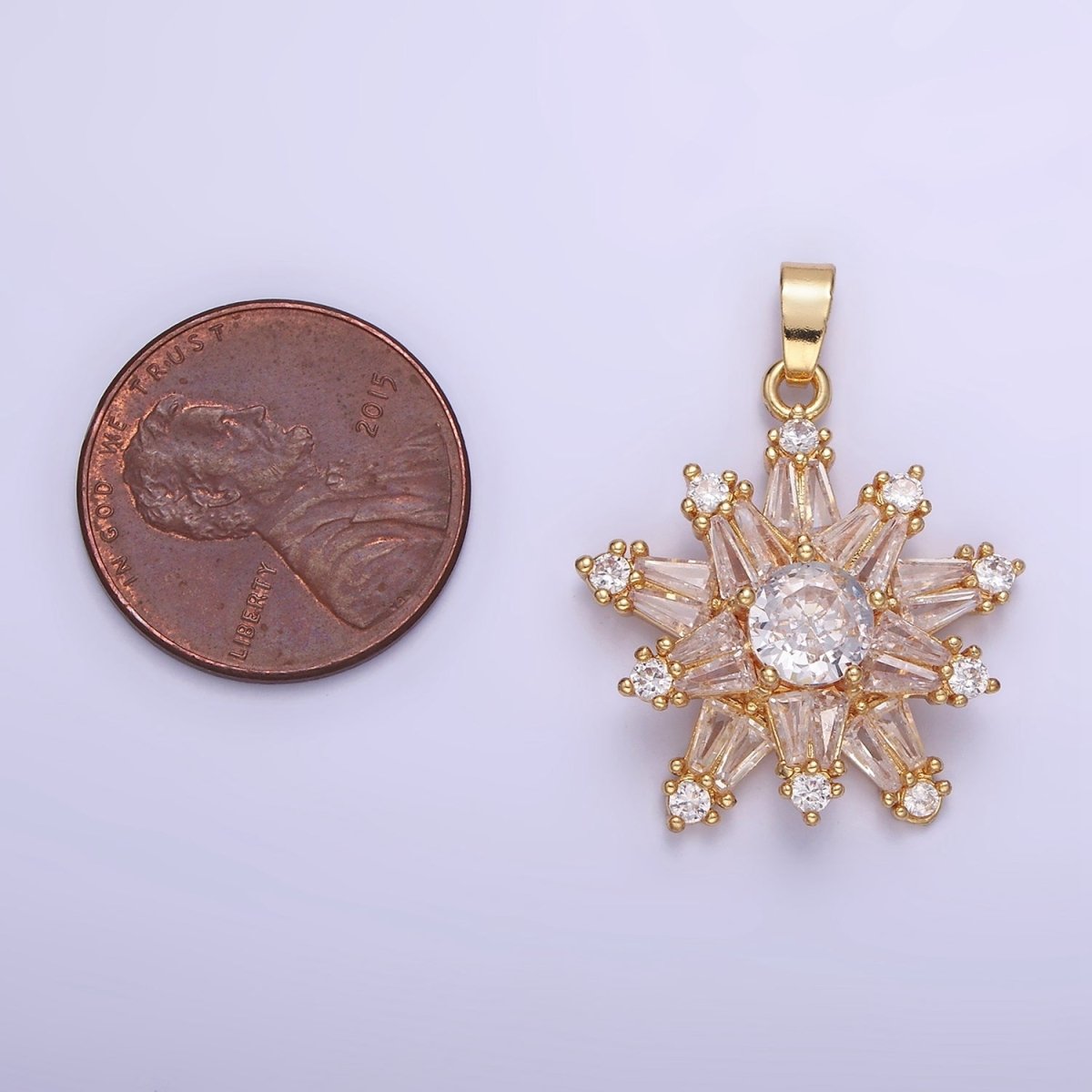 14K Gold Filled Clear CZ Baguette Celestial North Star Pendant in Gold & Silver | AA1164