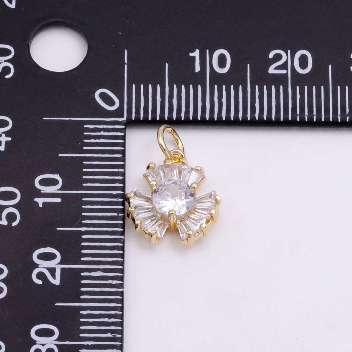 14K Gold Filled Clear CZ Baguette Geometric Flower Nature Charm in Gold & Silver | W475 W476