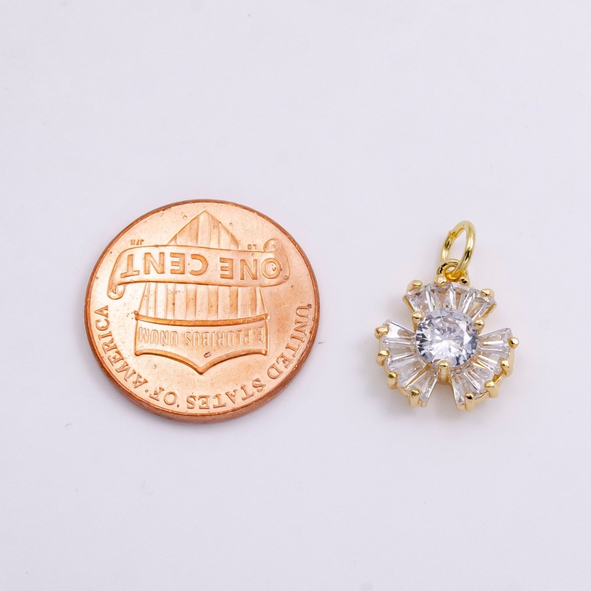 14K Gold Filled Clear CZ Baguette Geometric Flower Nature Charm in Gold & Silver | W475 W476