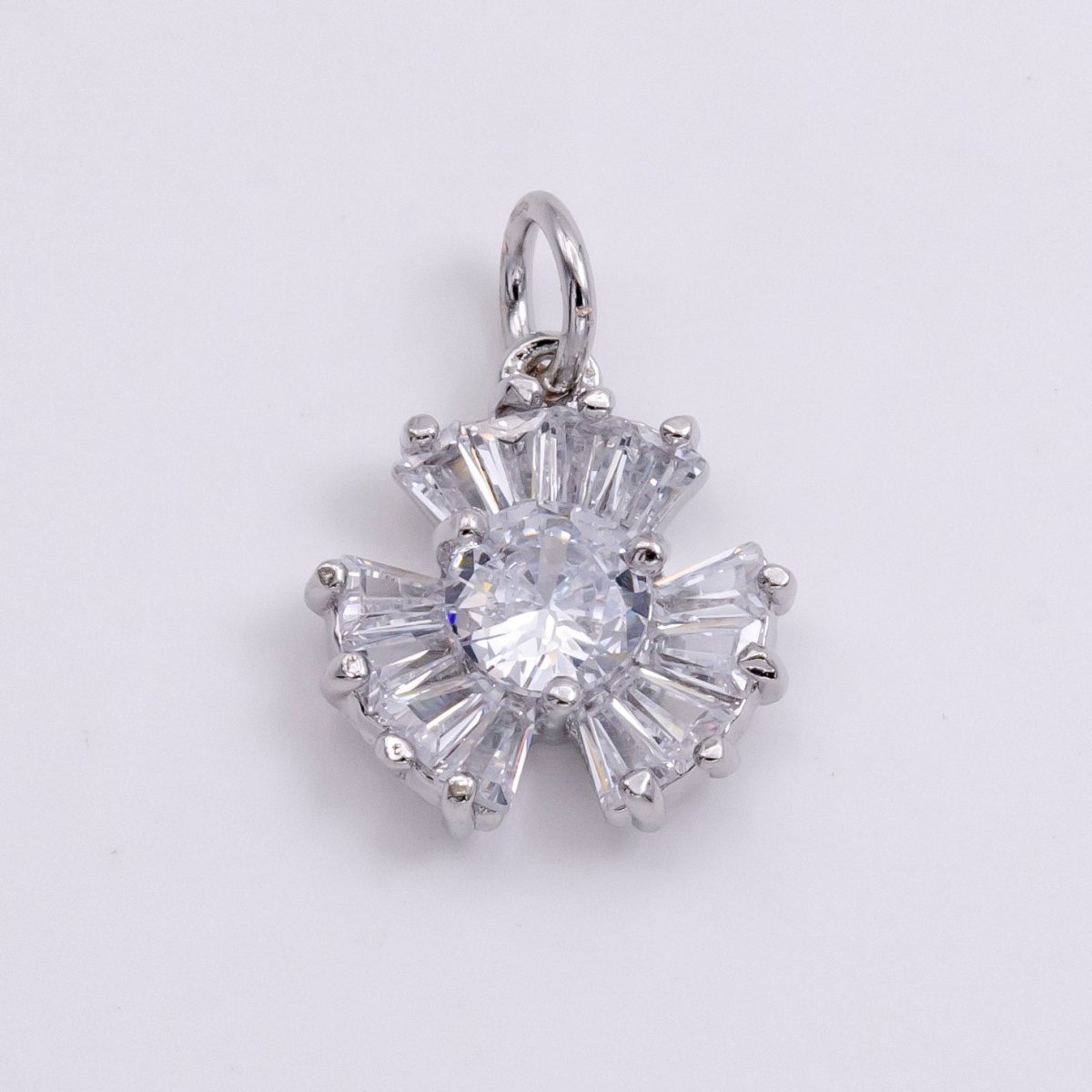 14K Gold Filled Clear CZ Baguette Geometric Flower Nature Charm in Gold & Silver | W475 W476