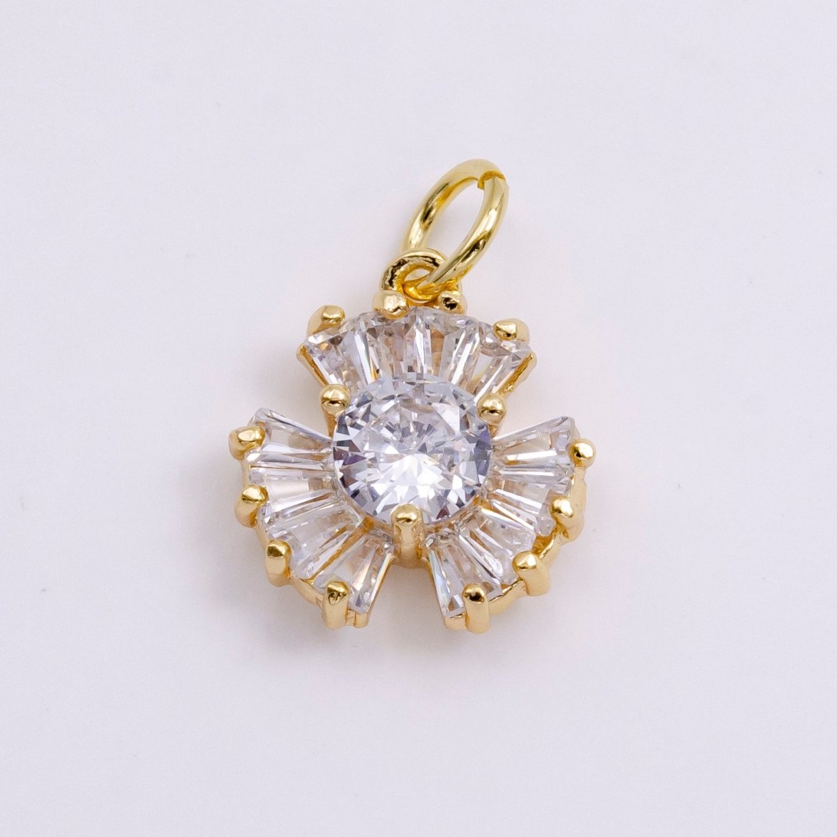 14K Gold Filled Clear CZ Baguette Geometric Flower Nature Charm in Gold & Silver | W475 W476
