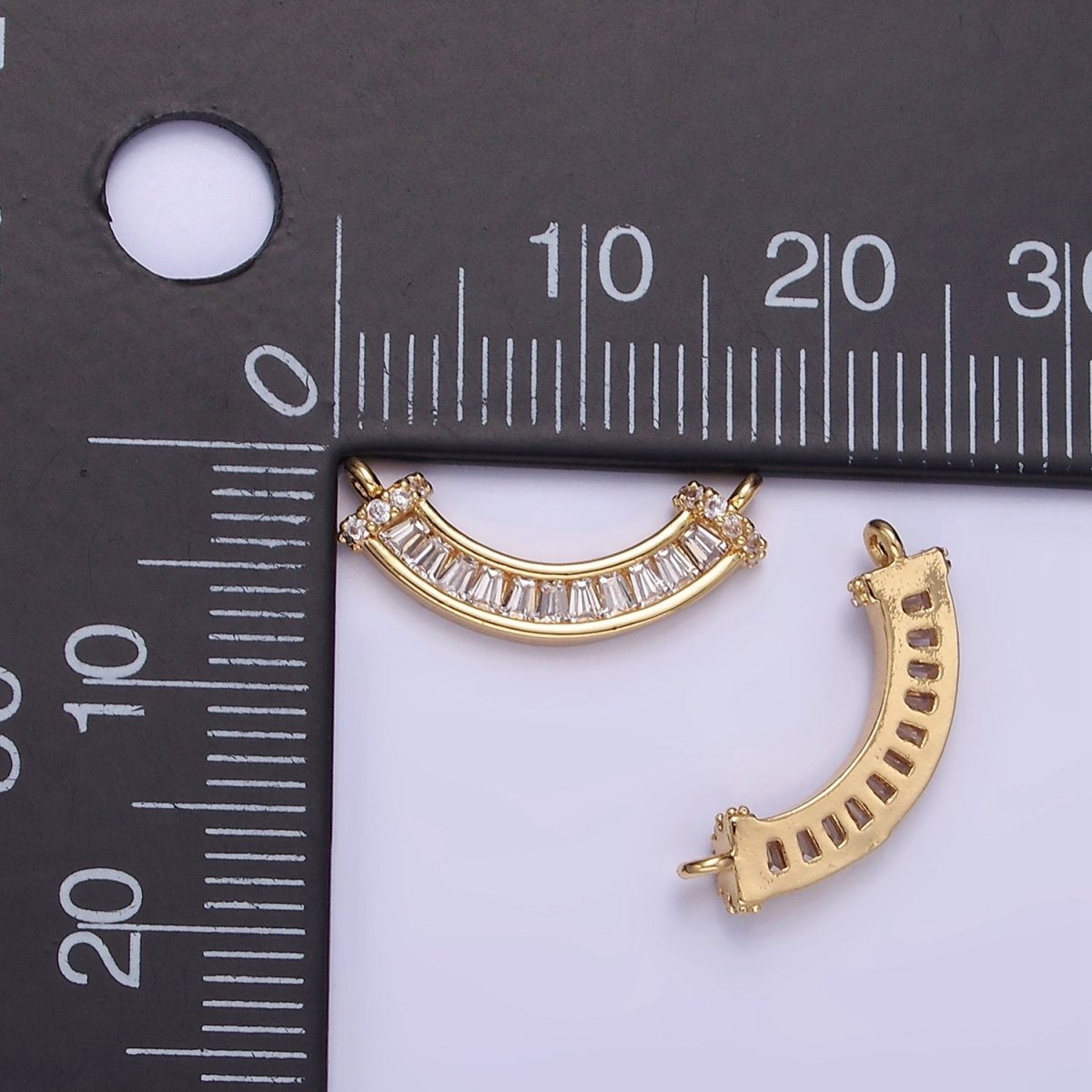 14K Gold Filled Clear CZ Baguette Micro Paved Curved Connector | G280 - DLUXCA