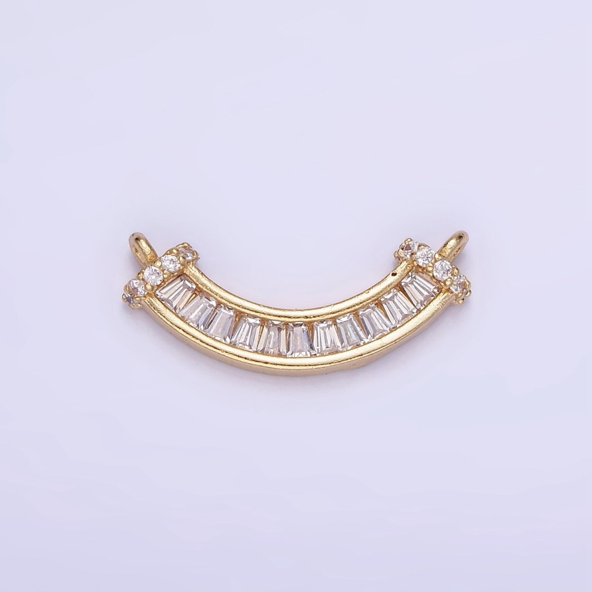 14K Gold Filled Clear CZ Baguette Micro Paved Curved Connector | G280 - DLUXCA