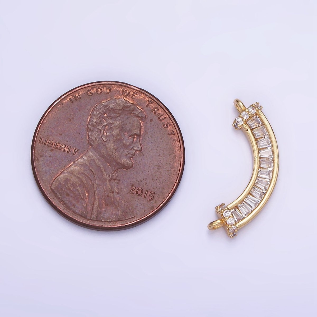 14K Gold Filled Clear CZ Baguette Micro Paved Curved Connector | G280 - DLUXCA