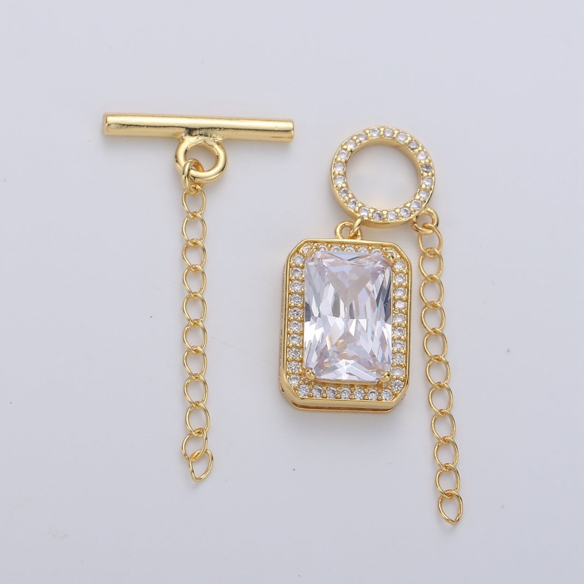 14K Gold Filled Clear CZ Baguette Micro Paved Toggle Clasps Jewelry Closure Supply Findings | K562 - DLUXCA