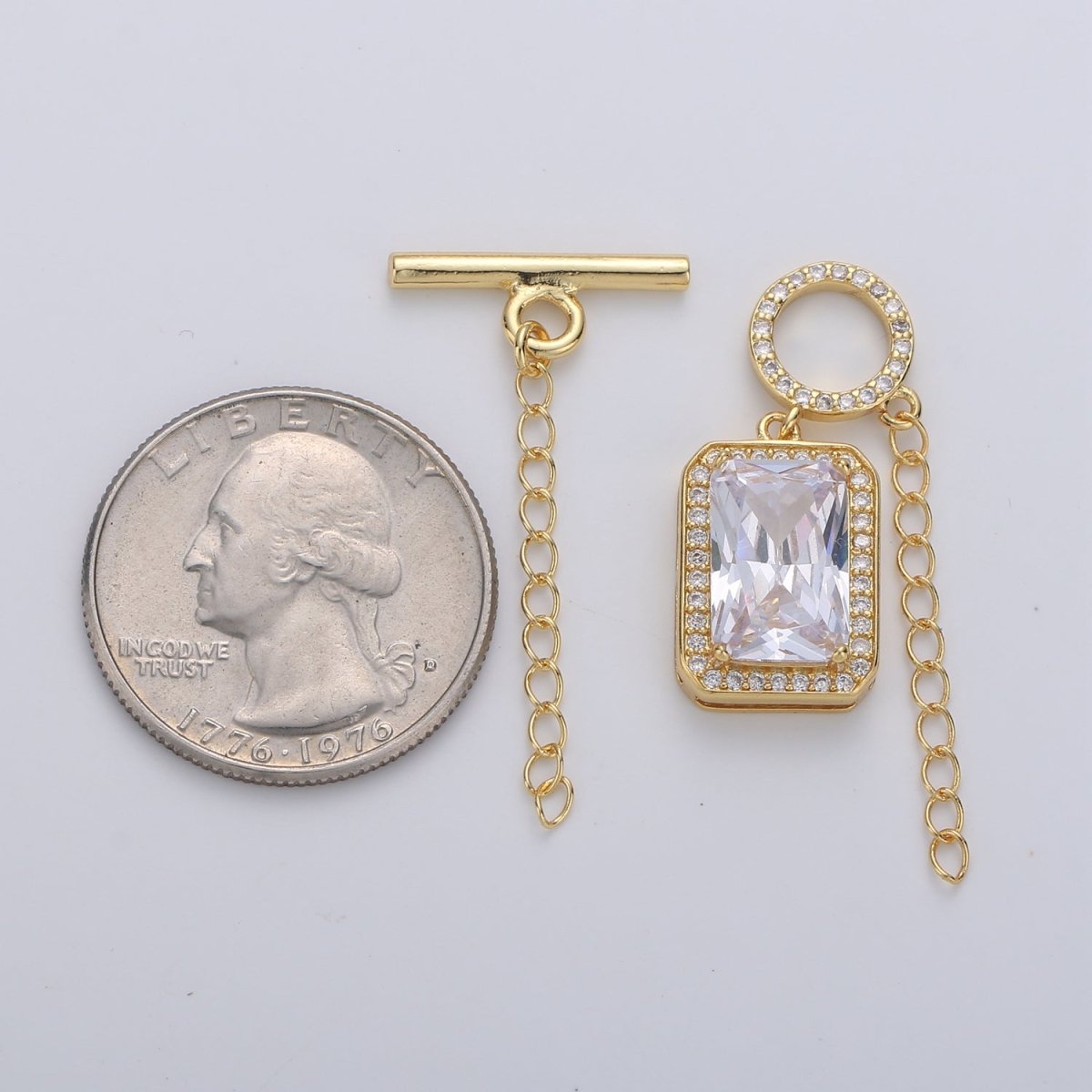 14K Gold Filled Clear CZ Baguette Micro Paved Toggle Clasps Jewelry Closure Supply Findings | K562 - DLUXCA