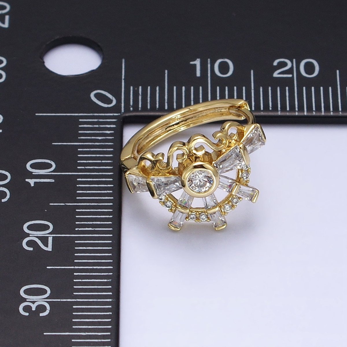 14K Gold Filled Clear CZ Baguette S Lined Geometric Huggie Earrings | AD1385 - DLUXCA