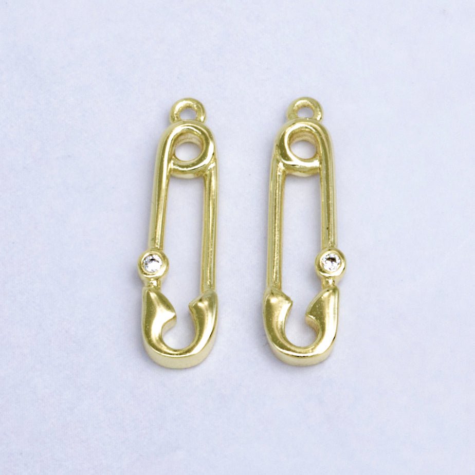 14K Gold Filled Clear CZ Bezel Safety Pin Charm | W268