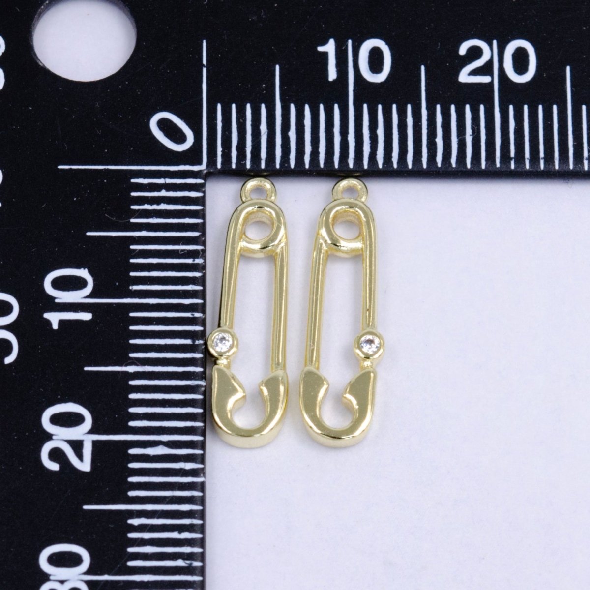 14K Gold Filled Clear CZ Bezel Safety Pin Charm | W268