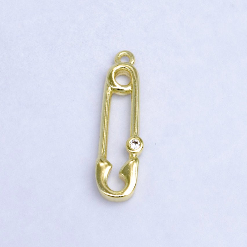 14K Gold Filled Clear CZ Bezel Safety Pin Charm | W268