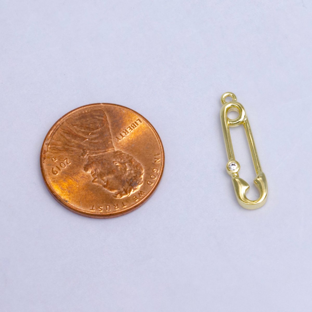 14K Gold Filled Clear CZ Bezel Safety Pin Charm | W268