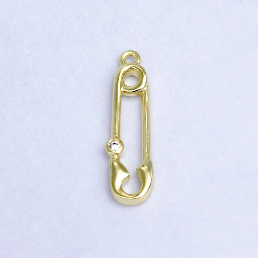14K Gold Filled Clear CZ Bezel Safety Pin Charm | W268