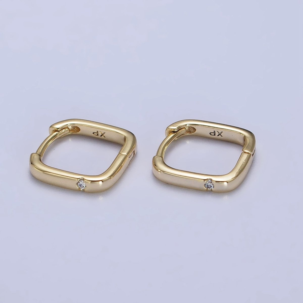 14K Gold Filled Clear CZ Boxy Square Hoop Earrings | AB241