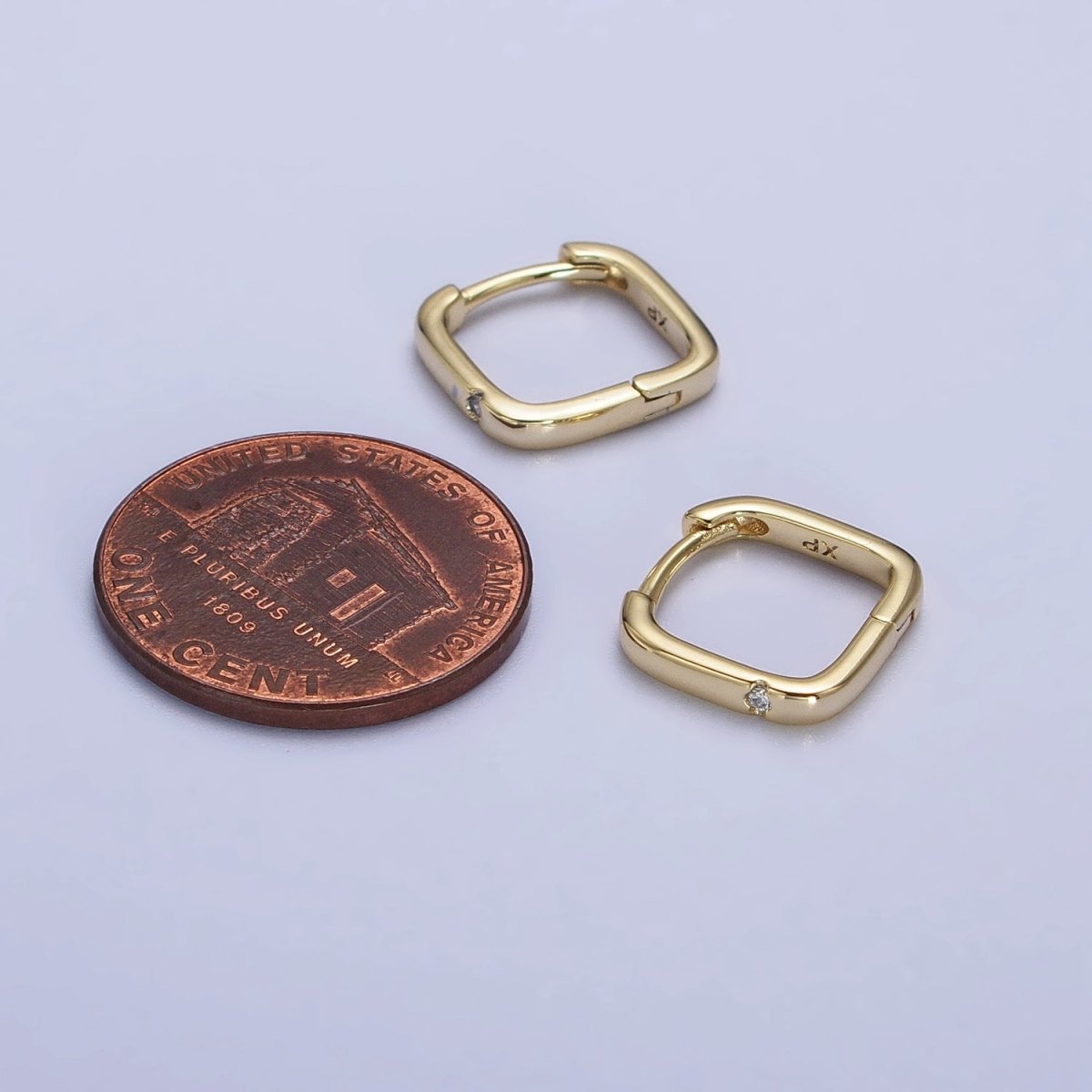 14K Gold Filled Clear CZ Boxy Square Hoop Earrings | AB241