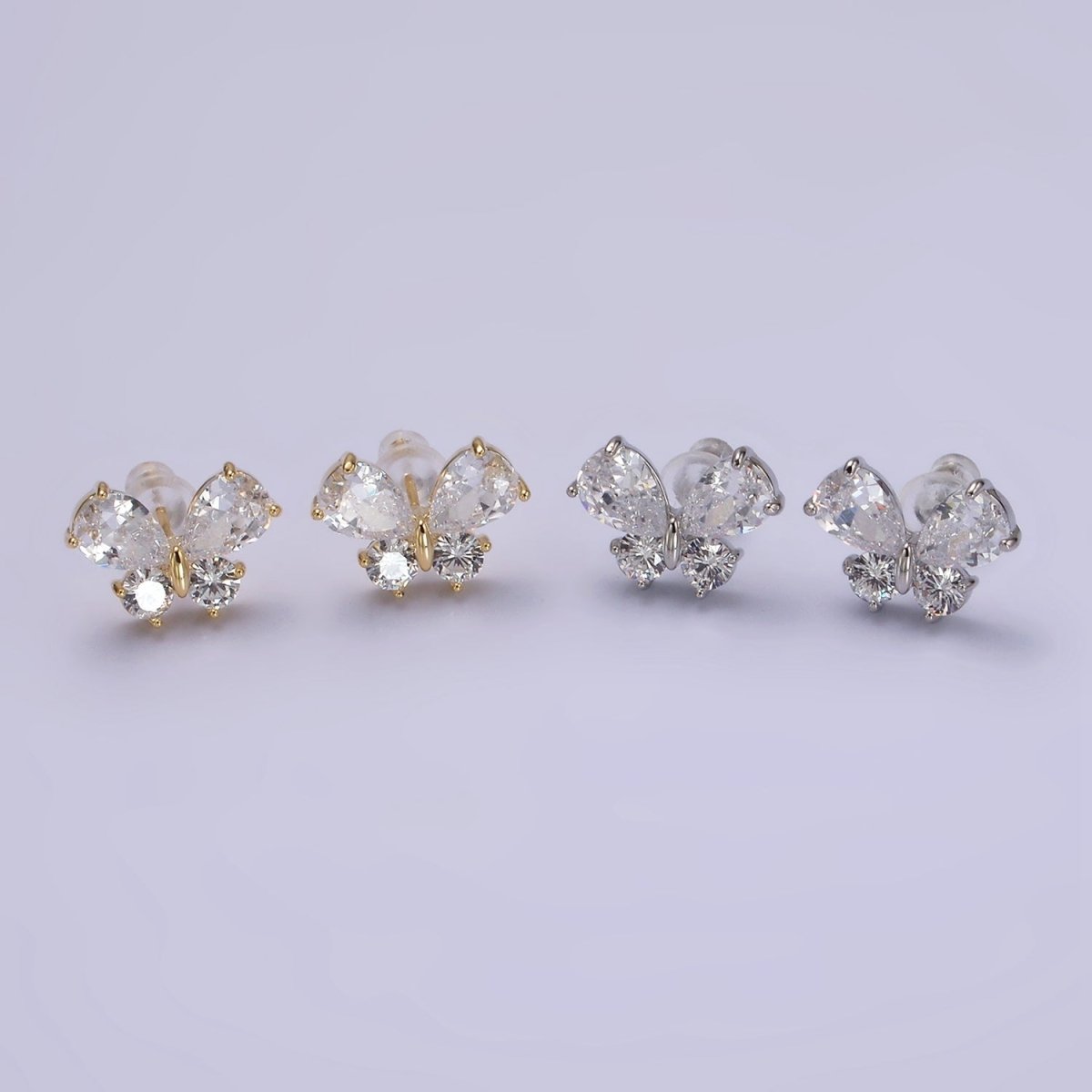 14K Gold Filled Clear CZ Butterfly Mariposa Stud Earrings in Gold & Silver | V278