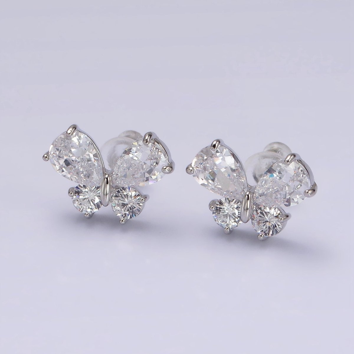 14K Gold Filled Clear CZ Butterfly Mariposa Stud Earrings in Gold & Silver | V278