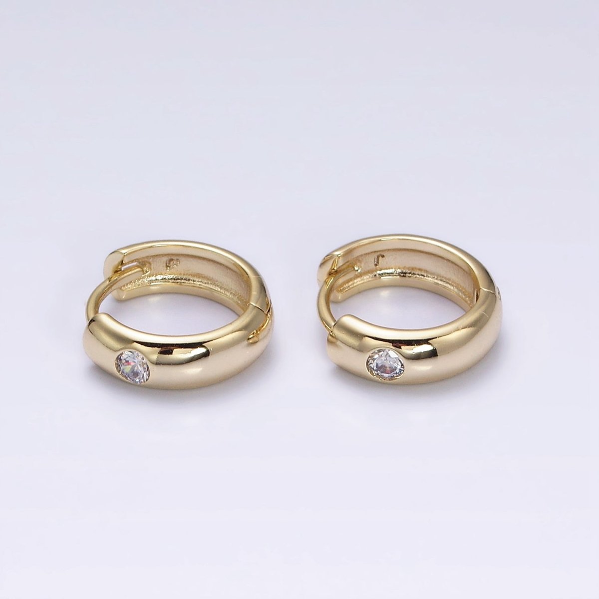 14K Gold Filled Clear CZ Dotted 12mm Cartilage Huggie Earrings | AD1426 - DLUXCA