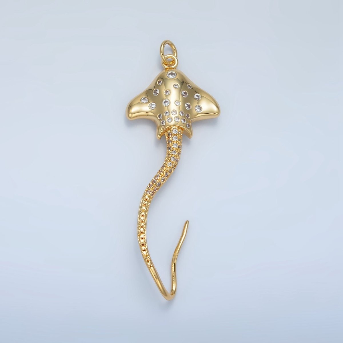 14K Gold Filled Clear CZ Dotted Micro Paved Sting Manta Ray Fish Charm | AG884